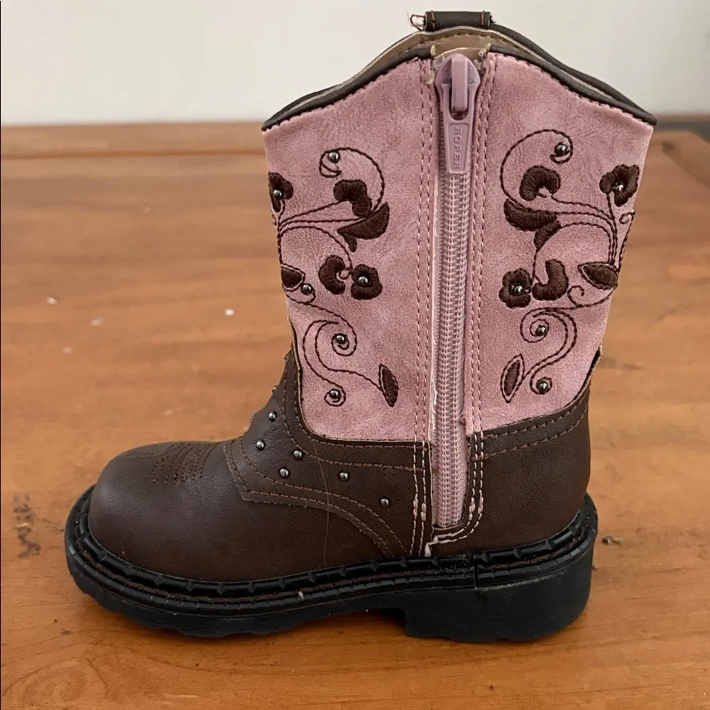 Roper Brown and Pink Floral Boots w/Lights Size 6